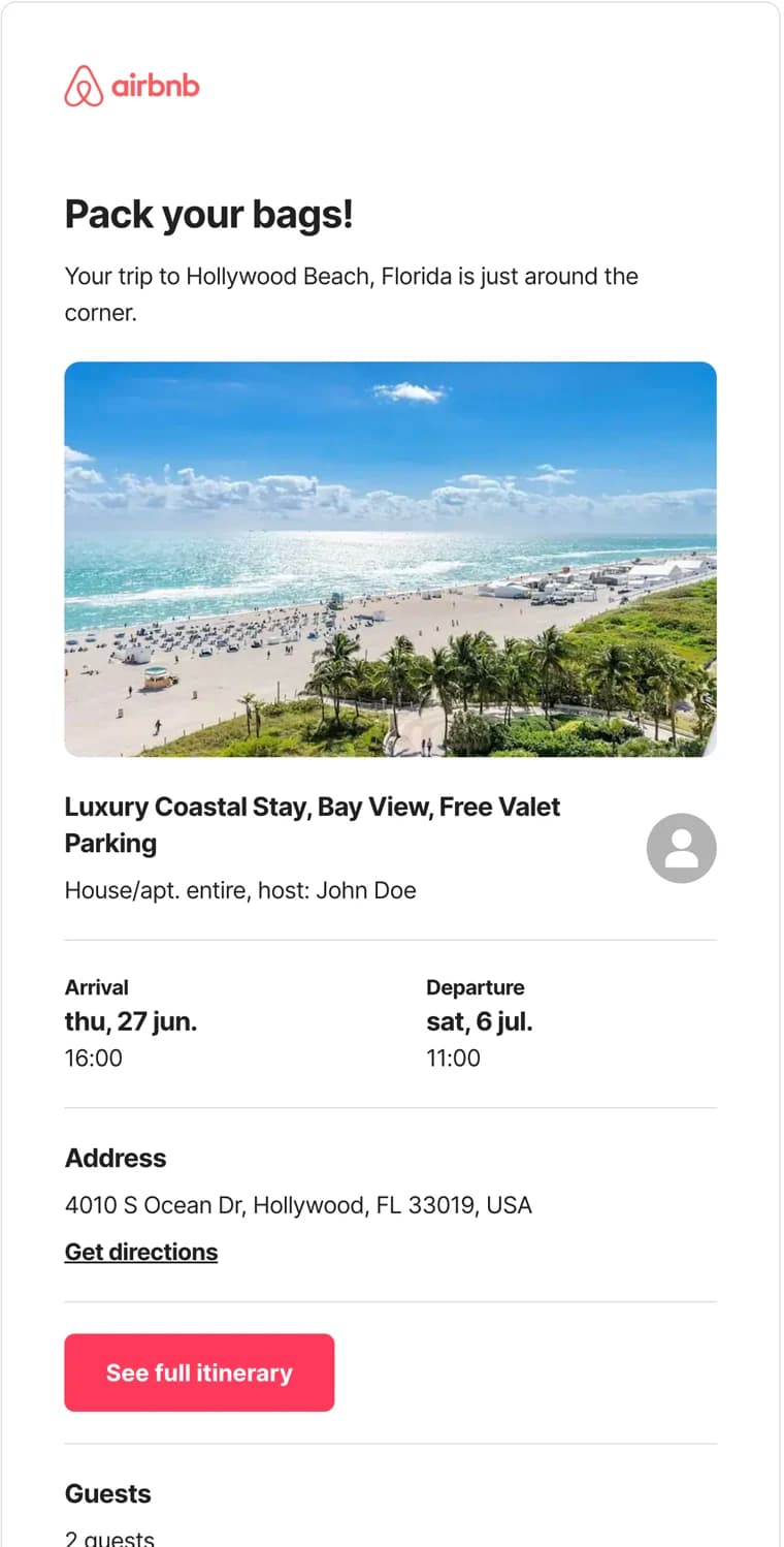 Trip Reminder with Detailed Itinerary